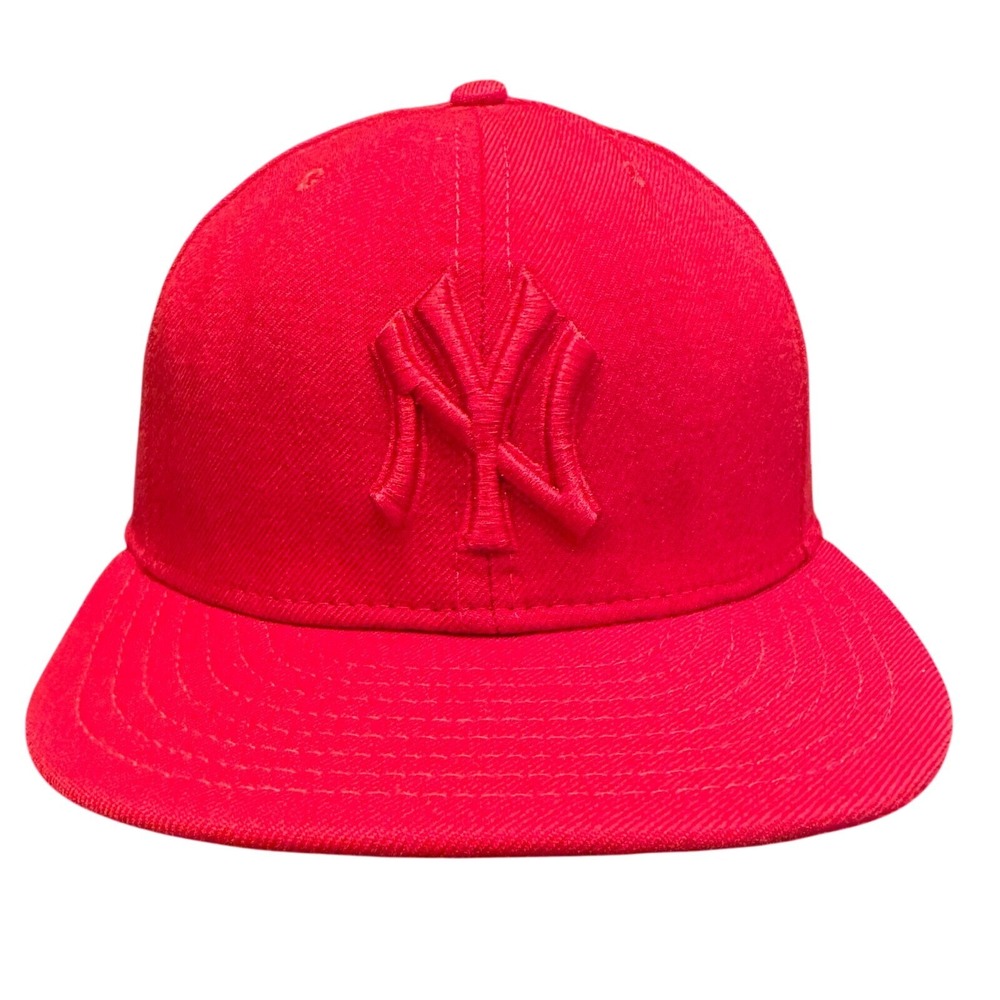 Vtg New York Yankees‎ New Era 59FIFTY Cap Hat 7 3/8 Red Wool Made in USA